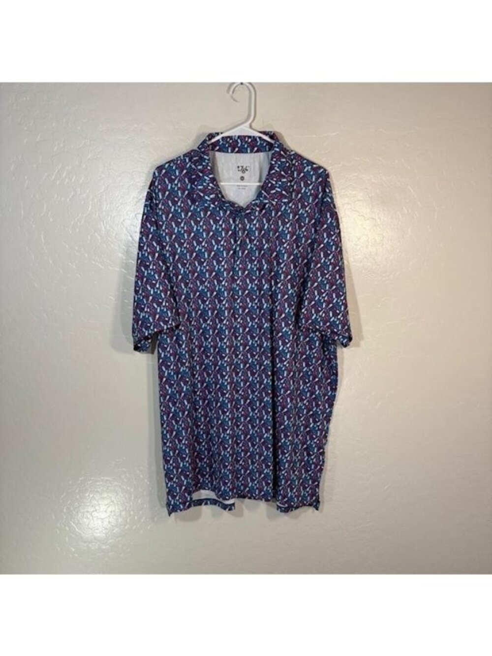 1764 Shirt Mens 3XL Blue Wine Graphic Short Sleeve Button Up Stretch Casual
